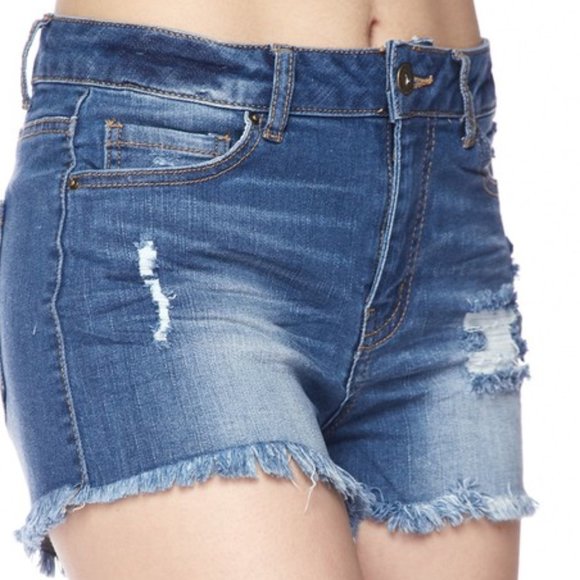 Denim Frayed Hem Shorts - Picture 2 of 4